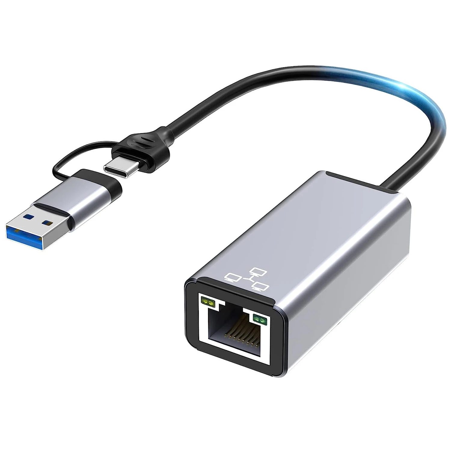 

USB 3.0 A Type-C to RJ45 LAN 10/100/1000M Ethernet Adapter Gigabit High Speed Wired Network Card for Macbook Pro/Air Laptop PC