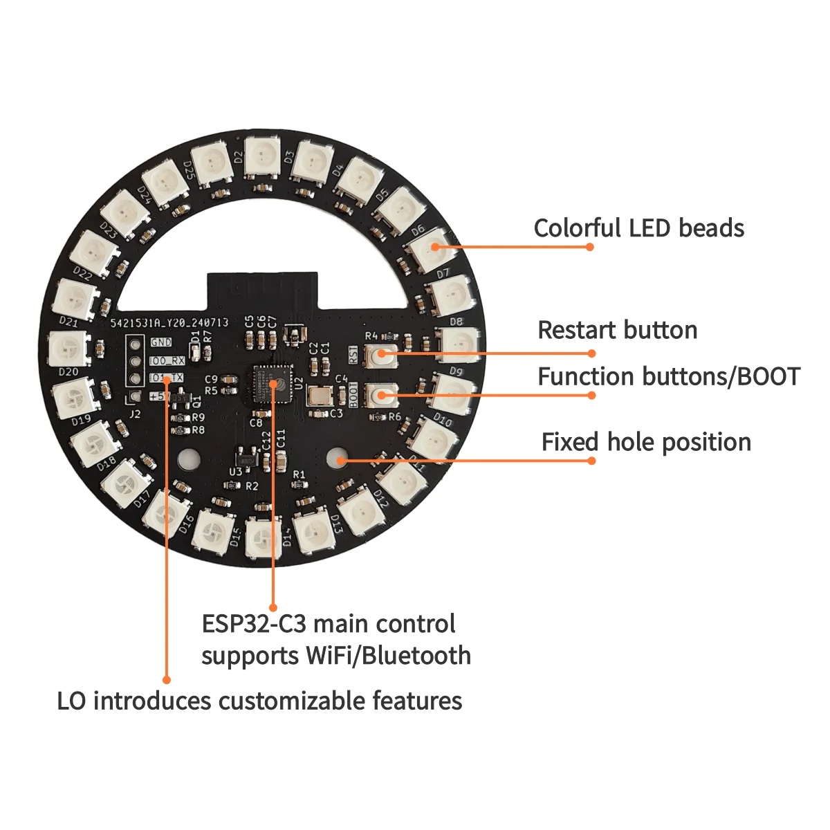 WLED ESP32-C3 Development Board Circular Colorful Light WS2812B Circular Atmosphere Light Case Esports Colorful Light