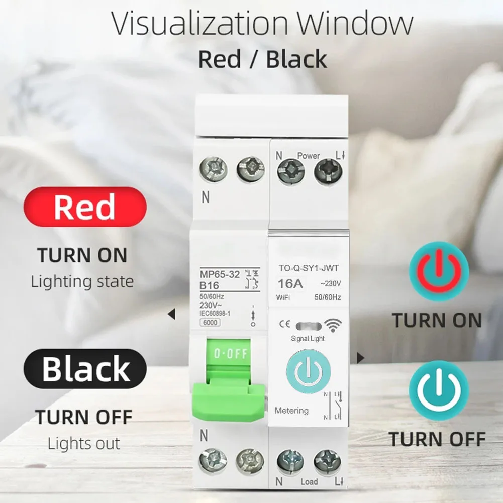 

Для приложения Smart Life, переключатель защиты от перегрузки по току, умный переключатель на DIN-рейку, 1P + N полюсы, AC90-240 В, таймер обратного отсчета напряжения