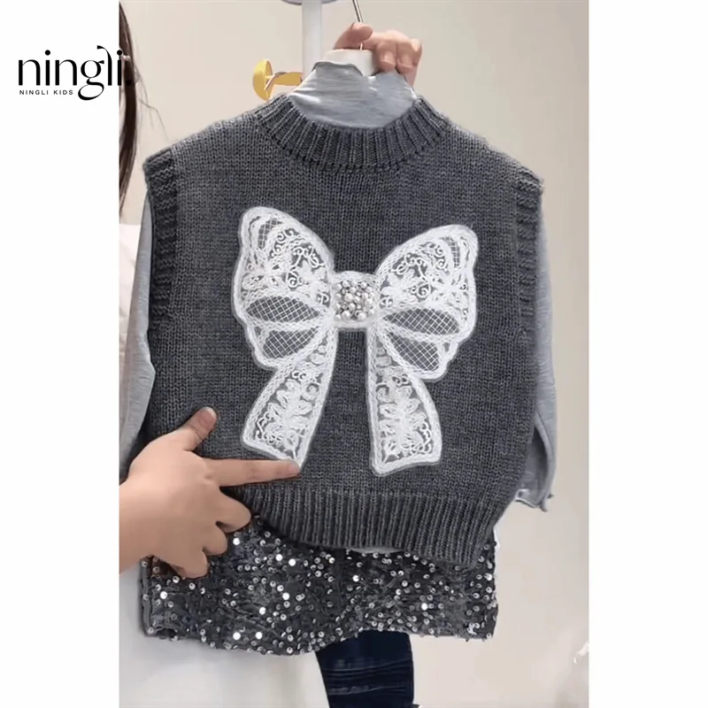 

Girl's Waistcoat New Autumn and Winter Children's Western Style Fashion Knitted Vest Baby Outerwear Sweater Vest Coat