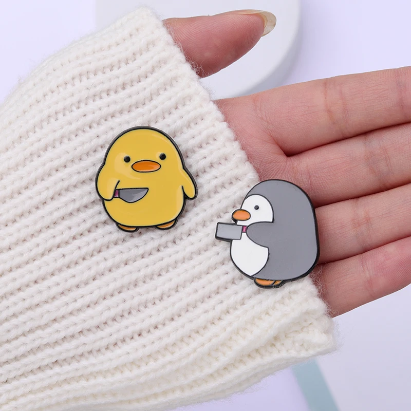 Penguin Dagger Knife Enamel Pins Cute Duck Badges Metal Lapel Pin Hat Backpack Clothes Brooch Cartoon Animal Jewelry for Friends