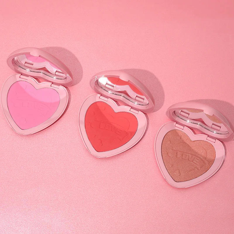 Custom Logo Blush Palette Private Label Powder Cosmetics Portable Size Heart Shape Pigment Face Makeup with Mirror Packaging