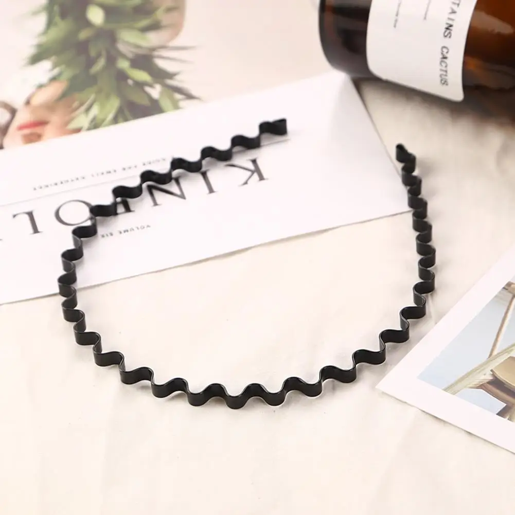 Fashion Black Metal Waved Sports Hairband Solid Men Women Unisex Washing Hair Band Casual Adult Hair Styling Tools Accessories