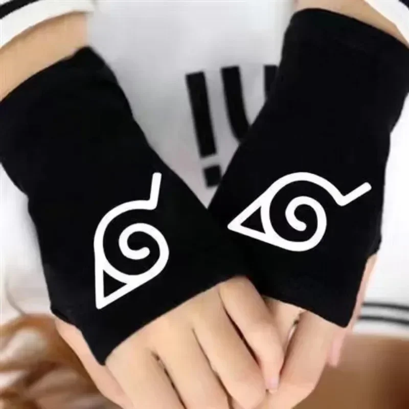 HOT Anime Naruto Gloves Two-Dimensional Animation Cosplay Merchandise Uchiha Konoha Logo Cool Warm and Thick Double-Layer Cotton