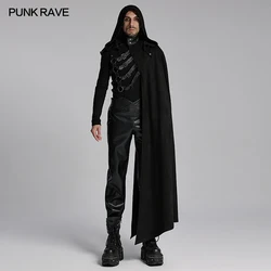 PUNK RAVE Gothic Soft Embossed Velvet Twill Faux Leather Dark Mage Robe Hooded Style Elegant Simple Cape Coat