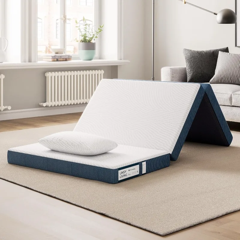 

Twin Size Folding Mattress with Extra Waterproof Cover, 4 Inch Tencel Trifold Mattress, Twin Memory Foam Mattess, Foldable