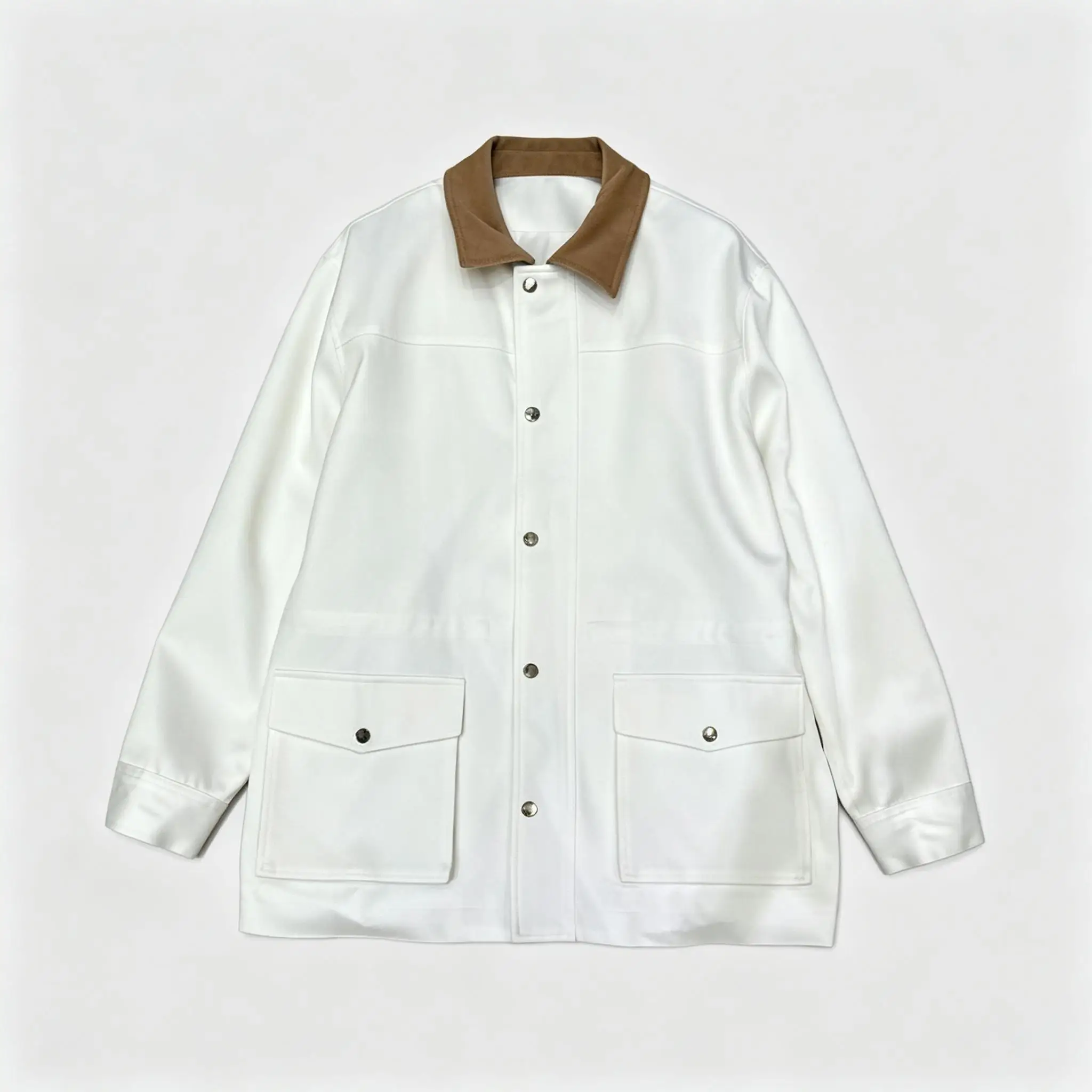 Women Autumn Winter Contrast Collar Worker Jacket Loose Casual Cargo Outerwear