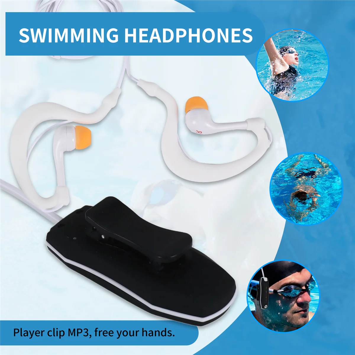 SMIEA MP3 Music Player with Bluetooth and Underwater Headphones for Swimming Laps Watersports Short Cord 4GB-Black