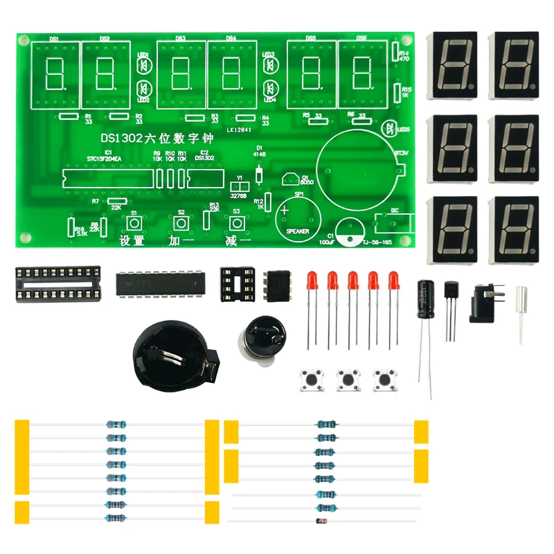 6-Digit Digital Clock Kit Electronic Clock 6-Digit LED Clock DS1302 Clock Electronic Kit DIY Parts