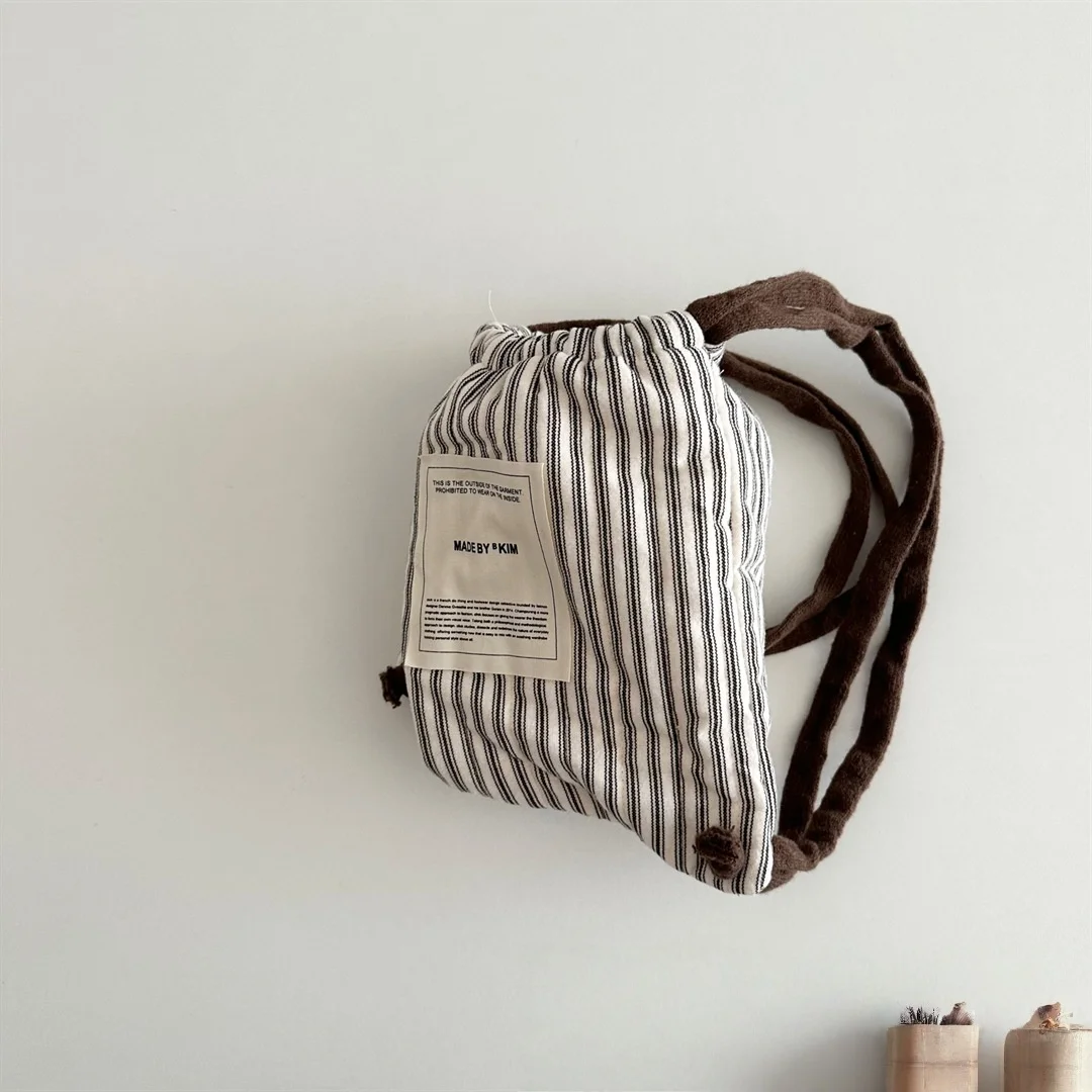 

2025 New Quilted Drawstring Children's Backpack Fashion Plaid Polka Dot Striped Bag for Kids Boys Girls Daily Outdoor School Use