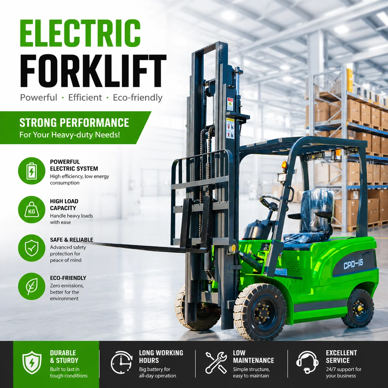 Customizable Electric Forklift 1.5 ton High Quality Energy Saving Battery 1.5t Forklifts for Warehouse Factory Direct Sales