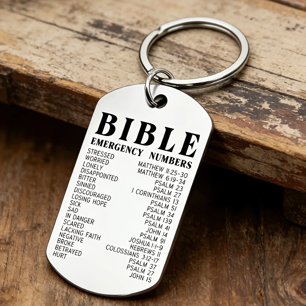 Stainless Steel Scripture Keychain, Christmas Memorial Key Ring, Anti-Lost Name Tag, Inspirational Gift for Men & Women Keeps