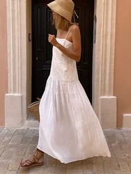 Summer Chic Lady Solid Gauze Patchwork Sling Dress Sexy Backless Sleeveless Loose Long Dresses Casual Lady High Street Robes