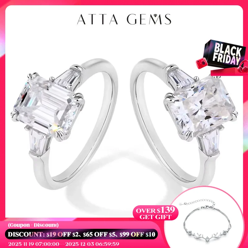 

ATTAGEMS Изумрудная огранка 3,0 карата Муассанит Бриллиантовые кольца для женщин D VVS1 Цвет сияющей огранки Стерлингового серебра S925 Свадебные украшения Подарок