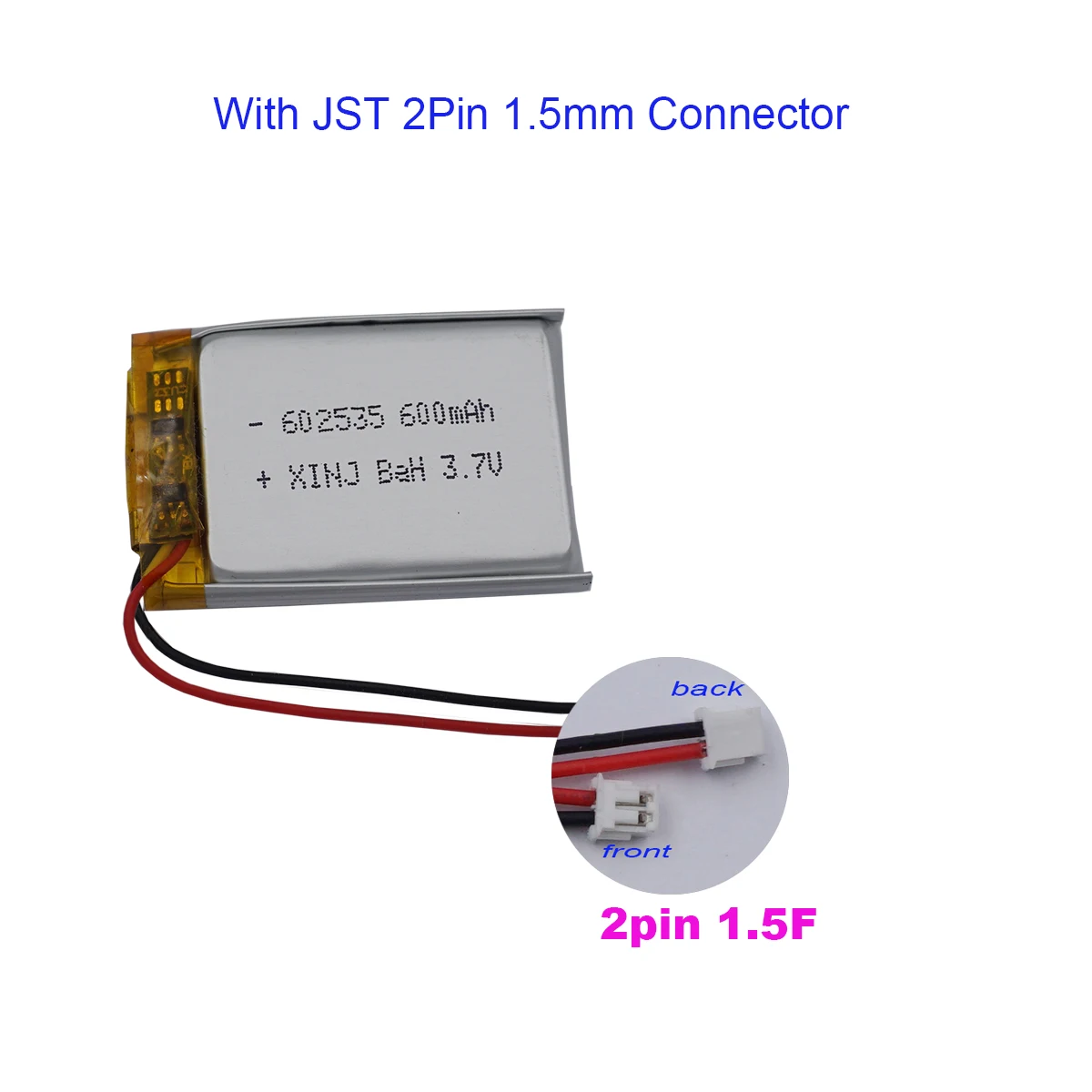 Batterie au lithium li-polymère, 3.7V, 600mAh, 2,22 Wh, 602535, Eddie ion, JST, 2 broches, prise de connecteur 1.5mm pour GPS, haut-parleur Bluetooth, caméra Prada
