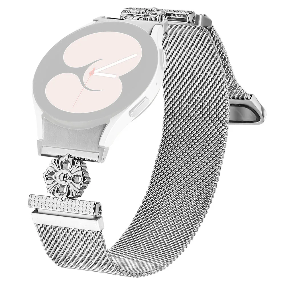 

For Samsung Galaxy Watch 5 Pro / Watch 5 / Watch4 Milanese Watch Band Stainless Steel Strap with Quick Release Connector - Silve
