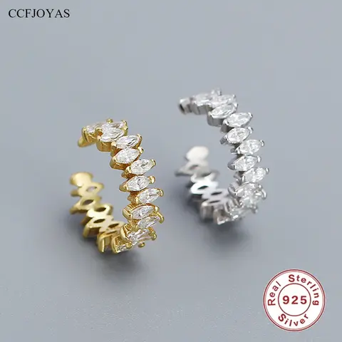 CCFJOYAS 1 PCS Light Luxury ear clip 925 Sterling Silver ins Horse eye Zircon Clip Earrings Stackable Ear Cuff non Piercing