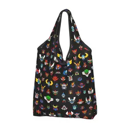 Custom Kawaii Ufo Robot Logo Shopping Tote Bags Portable Goldorak Grendizer Mazinger Z Groceries Shoulder Shopper Bag