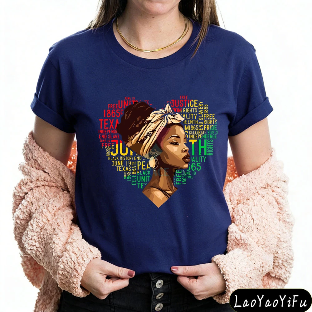 Black History Month Women T-Shirt Celebration Gift for Her African Girl Loose Fashion Tees Portrait Headshot Clothes