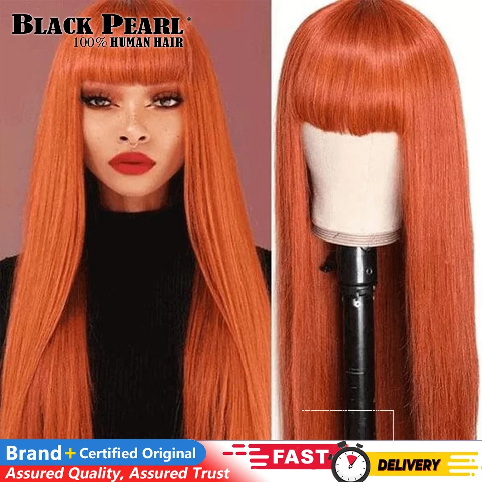 

Cheap Brazil Remy Hair Glueless Lace Wigs Orange Ginger 100% Human Hair Wig With Bangs Short Bob Human Hair Wigs For Black Wome