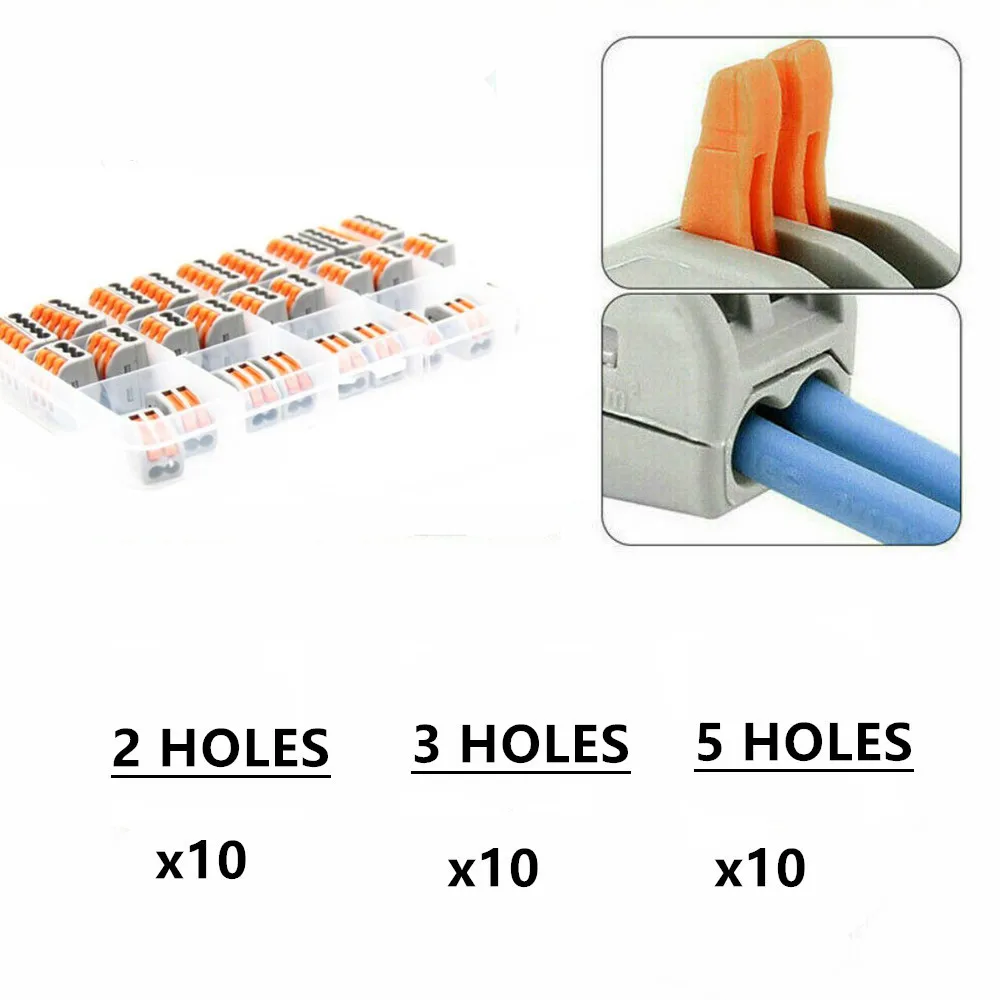 10PCS Universal Compact Electrical Connectors Wire Block Clamp Terminal Cable Splitter Reusable Terminals Wires 2/3/5 Pole