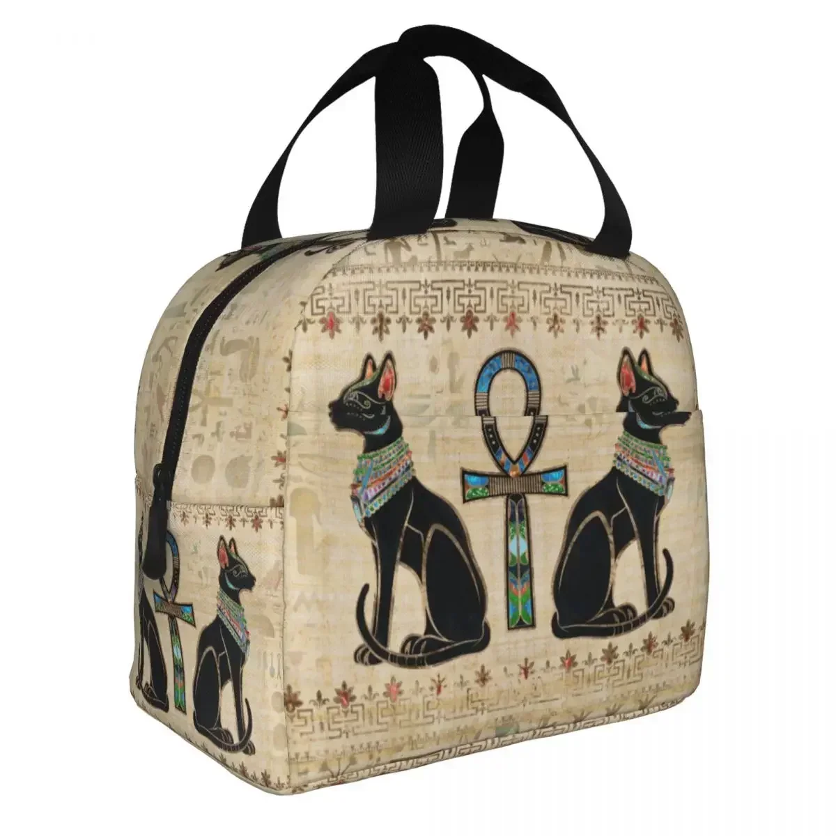 Egyptian Cats And Ankh Cross Insulated Lunch Bags Cooler Bag Lunch Container Large Tote Lunch Box for Men Women Beach Travel