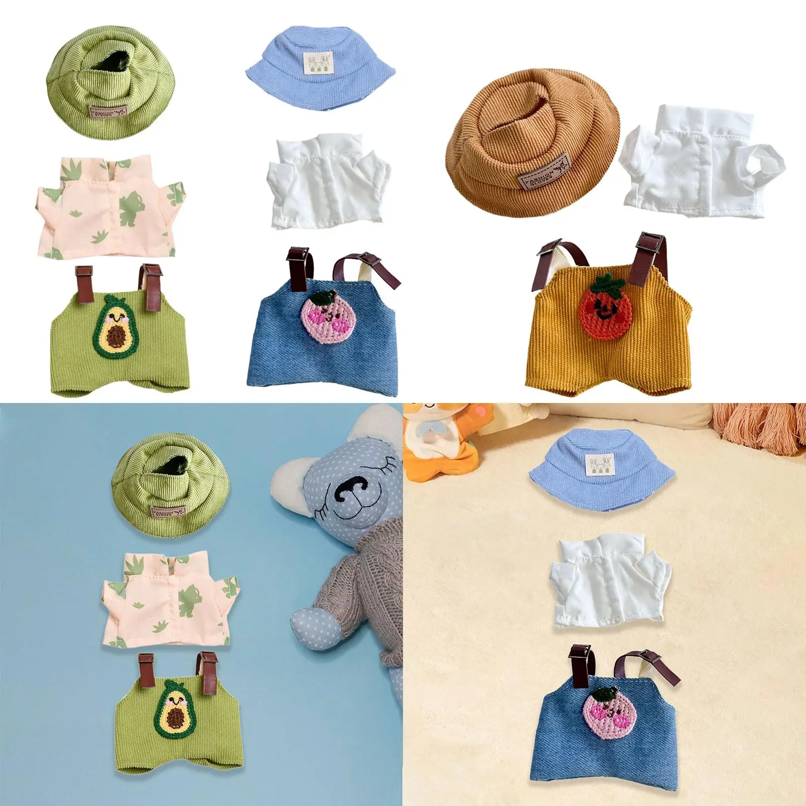 Doll Apparel Collection with Hat for 17cm Doll, Features Various Outfits