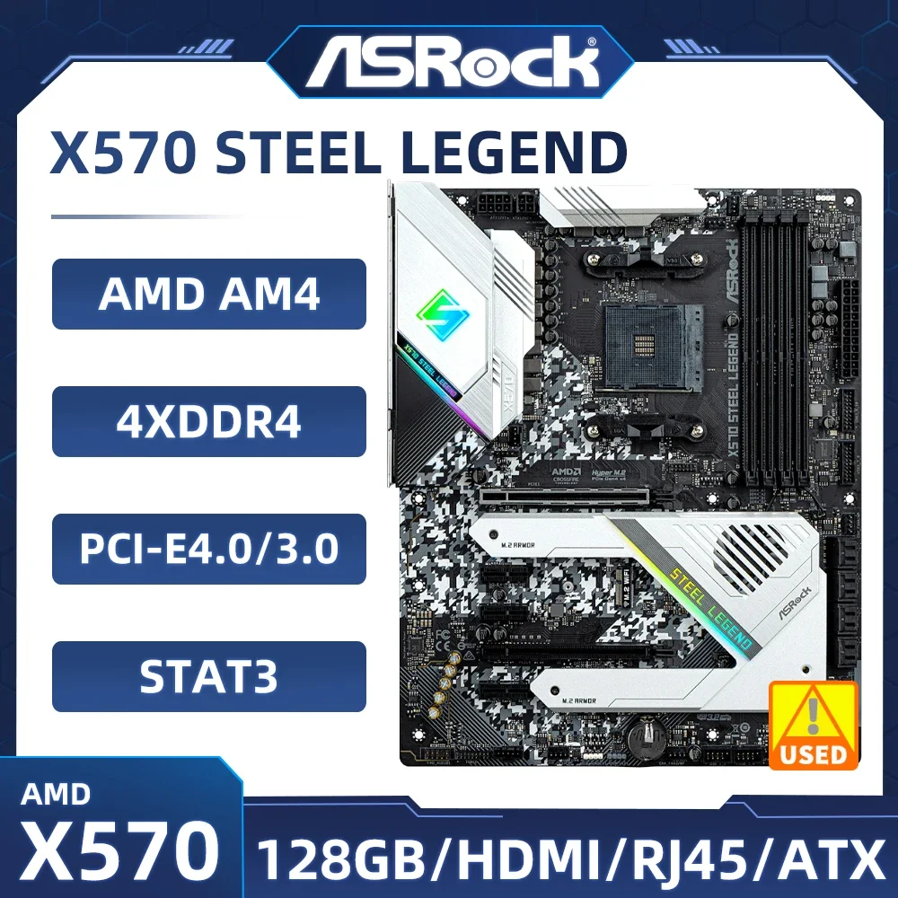 

Материнская плата AMD X570 ASRock X570 Steel Legend AM4 USB3.0 M.2 USB 3.2 4×DDR4 PCIe 4.0 SATA III HDMI с поддержкой процессора Ryzen 5 5600