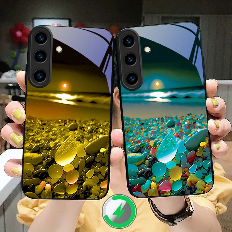 

Colorful stone seaside For Samsung S26 S25 Edge S25Ultra S20 S21 Pro S22 Plus S23 FE S24 Ultra For Magsafe Glass Phone Case