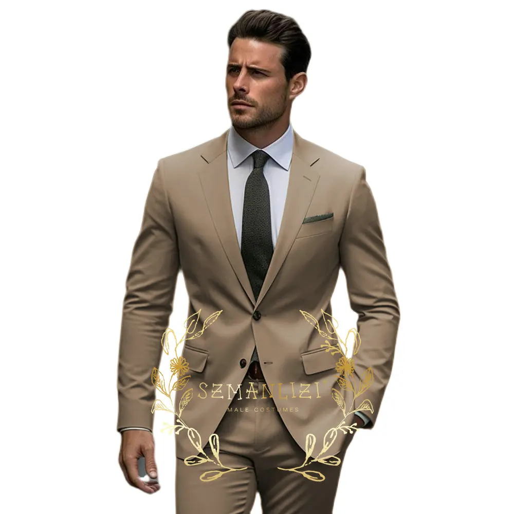 Light Green Casual Suits For Men Slim Fit Single Breasted Groom Tuxedos 2 Pieces Sets Fashion Male Blazer Costume Homme