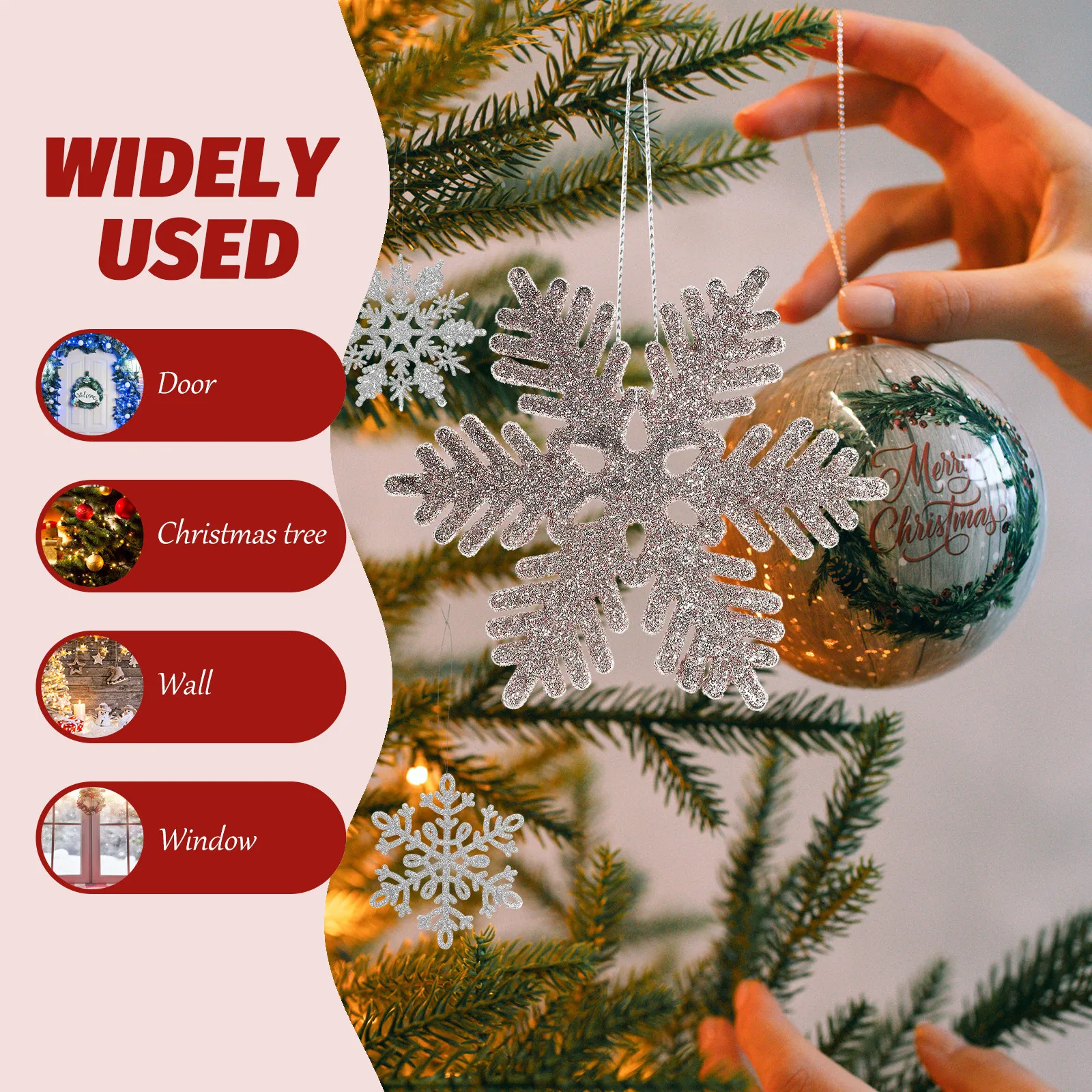 24 قطعة من زينة عيد الميلاد على شكل ندفة الثلج عالية الجودة آمنة لقصر مطعم الفندق الاحتفالي #2