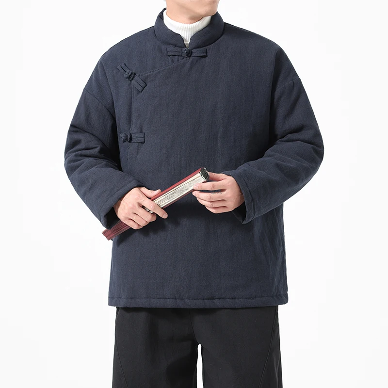 

Традиционные китайские парки, зимние мужские льняные хлопковые стеганые куртки в стиле ретро, мужские толстые свободные винтажные пальто, мужская парка ханьфу, верхняя одежда