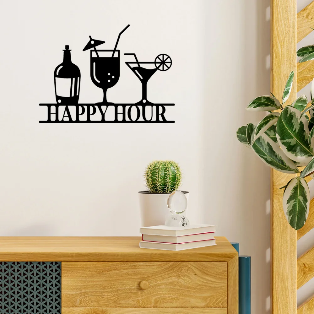 Gorgeous Happy Hour Metal Wall Decoration. Home and Bar. Vintage Sign for Elegant Hot Drinks Presentation. Hot Drinks Sign