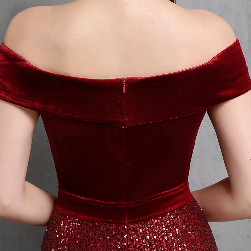 Sexy Vrouwen Off Schouder V-hals Fluwelen Hoge Taille Lovertjes Schede Bodycon Avondfeest Lange Zeemeermin jurk vestidp de festa