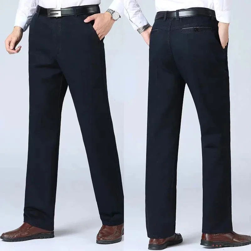 

Men's 100% Cotton Professional Business Trousers Autumn Thick Summer Light Smart Office Style Quick-Drying Work Pants KOACUS