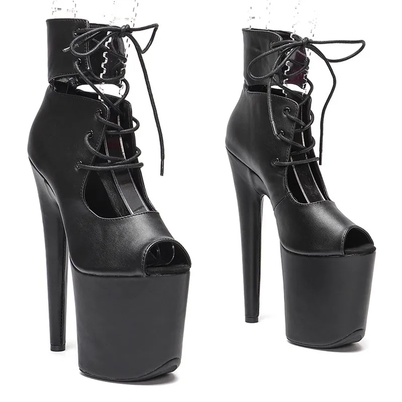 

Fashion New Lace Up Sexy Model Shows PU Upper 20CM/8Inch Women's Platform Party High Heels Shoes Pole Dance Boots 509