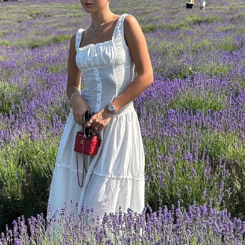 Verão ins moda vestido feminino silm vestidos longos sem mangas fora do ombro vestido branco camisa de festa elegante estética y2k roupas