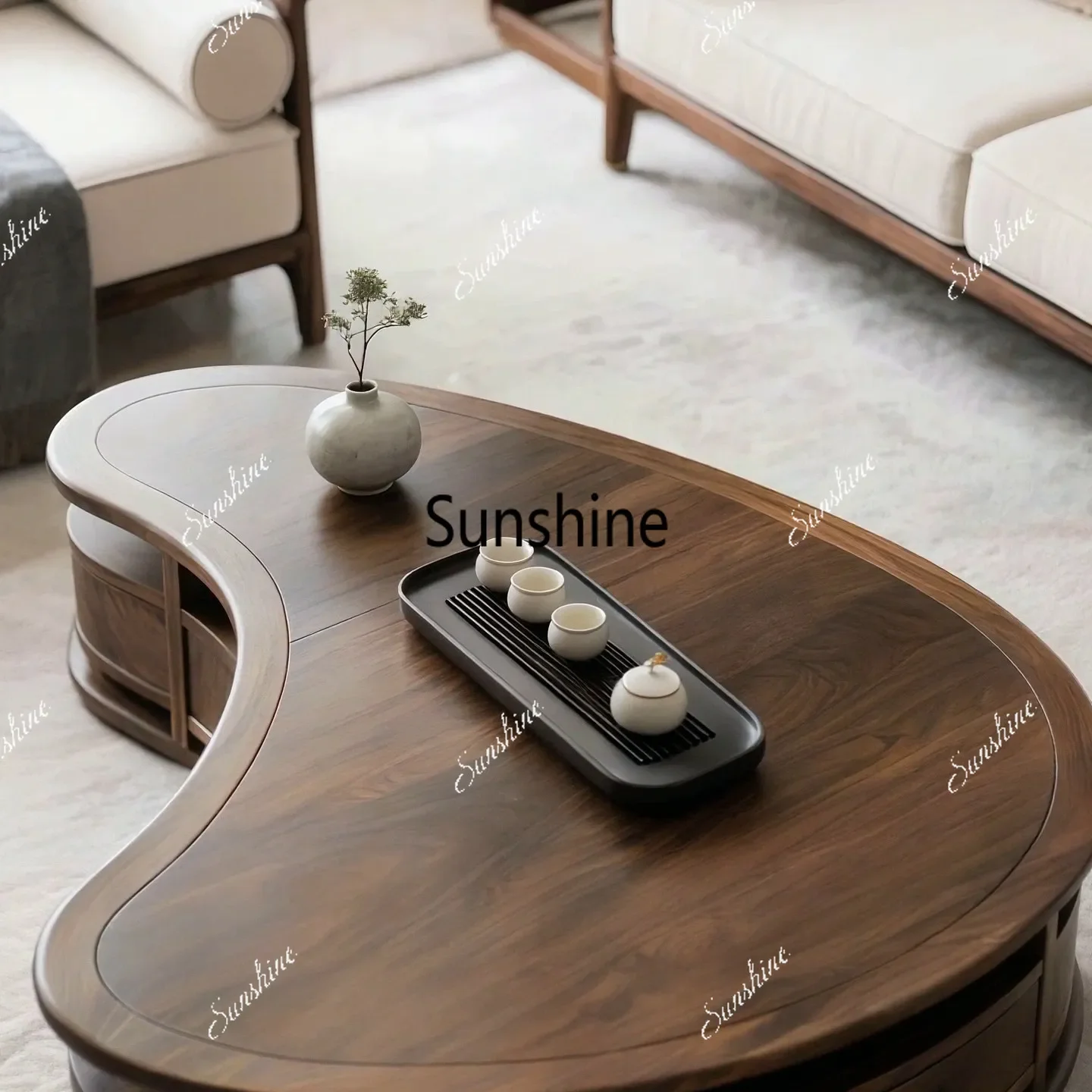 YSpecial-shaped coffee table solid wood new Chinese-style living room model room furniture customization