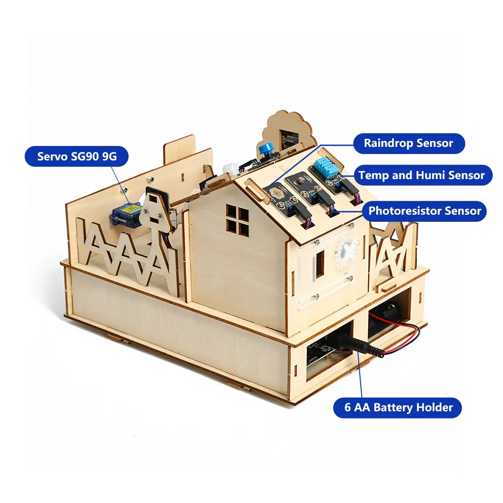 Комплект умного дома ACEBOTT «сделай сам» для Arduino, стартовый робот, проекты автоматизации, деревянный дом, Обучающий набор для ESP32