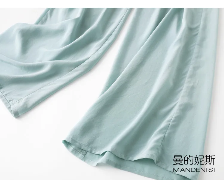 Tcyeek 100% Natural Silk Pants Women Summer Clothes Casual Elastic Waist Wide Leg Pants Solid Color Woman Trousers Streetwear