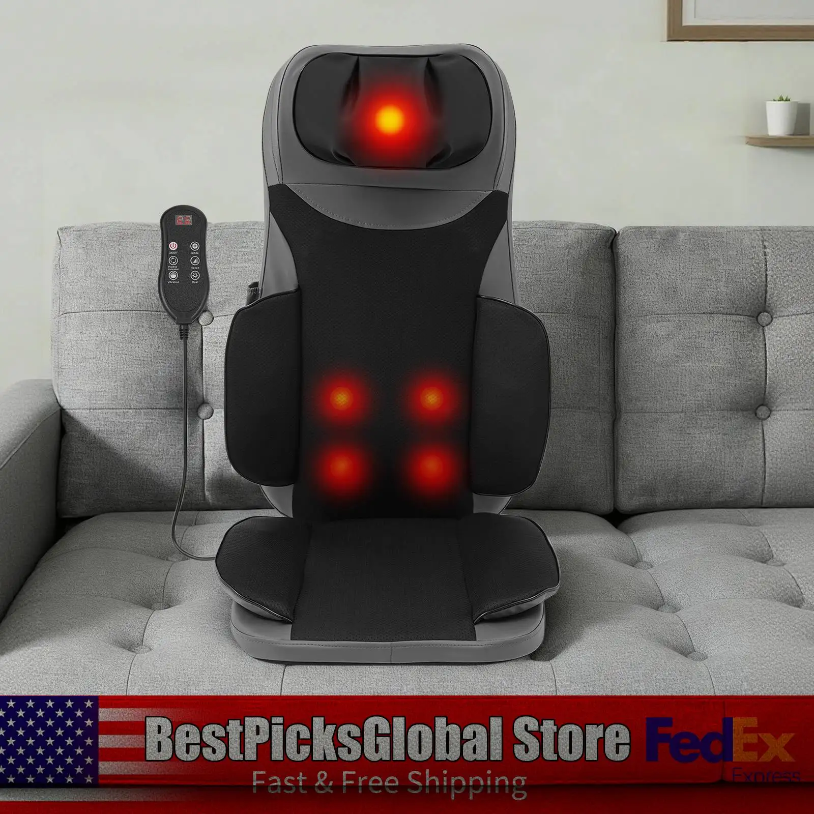 

36W Electric Massage Seat Cushion with Heat Breathable Intensity Adjustable Portable Massage Chair Pad for Neck, Shoulders, Back