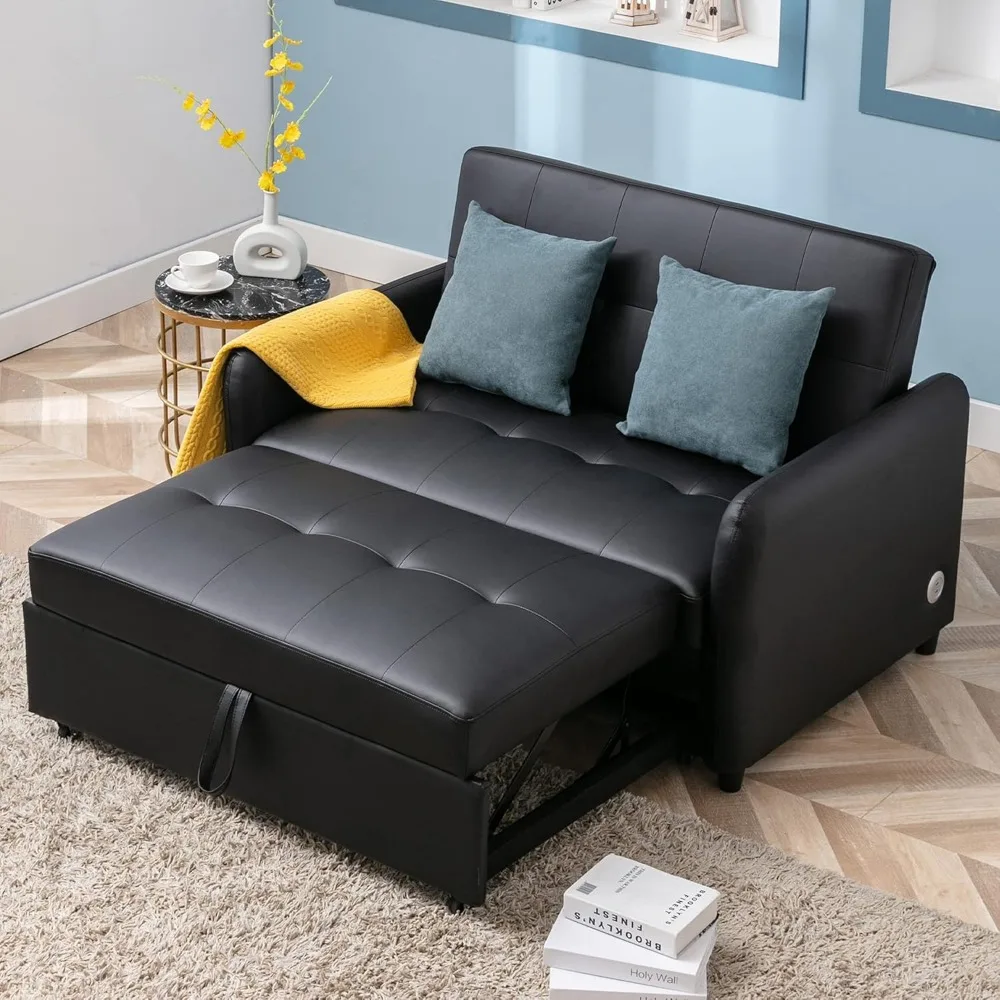 سرير أريكة سرير من جلد البولي يوريثان قابل للتحويل من ميراكس، سرير حديث قابل للتعديل مقاس 51 بوصة، كرسي بذراعين كبير الحجم مع 2 جانب ص