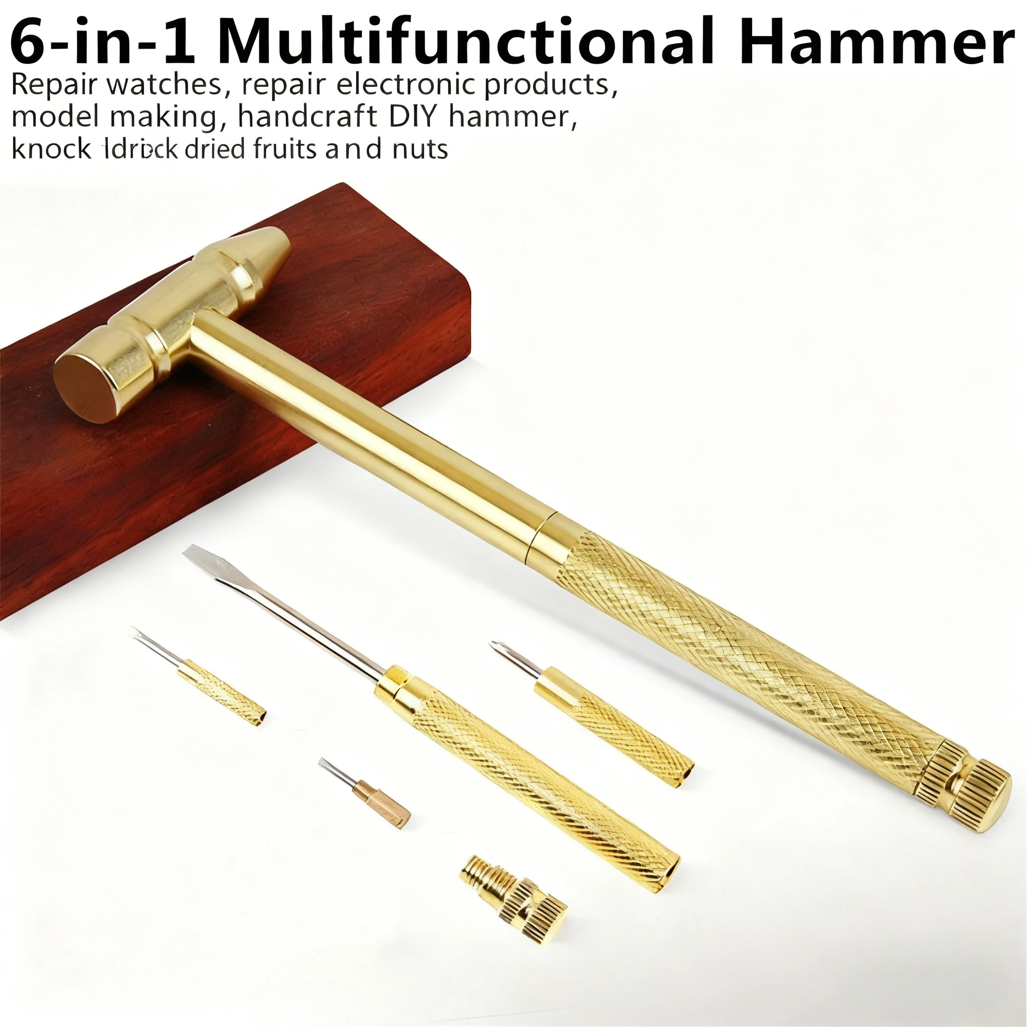 

6 in 1 Multifunctional Copper-plated Hammer with Pure Copper Handle 3 Kinds Screwdriver Household Small Hammer Screwdriver