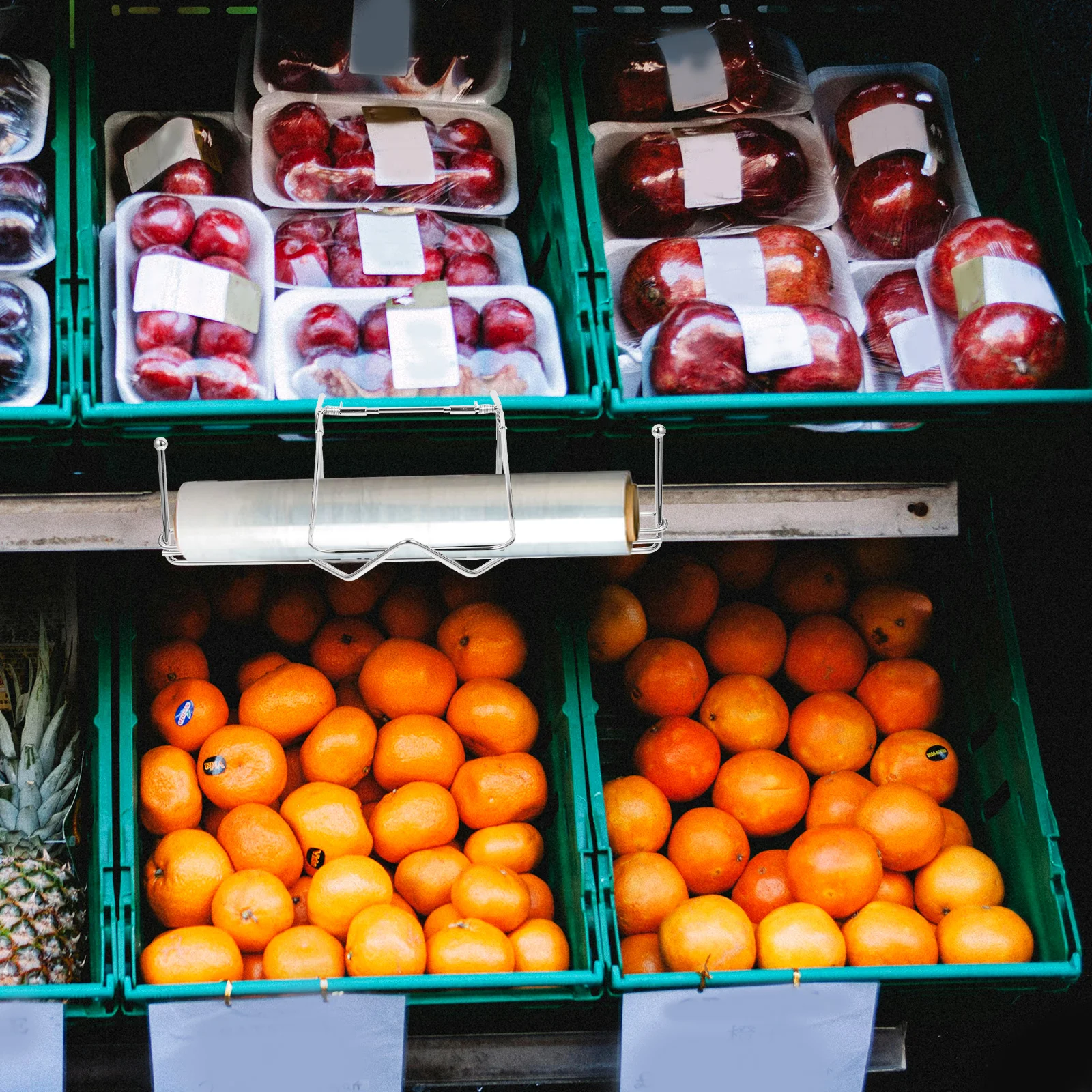 Suporte de aço inoxidável saco de compras titular dispensador prateleira sacos de plástico rolo mola gancho supermercado uso doméstico leve