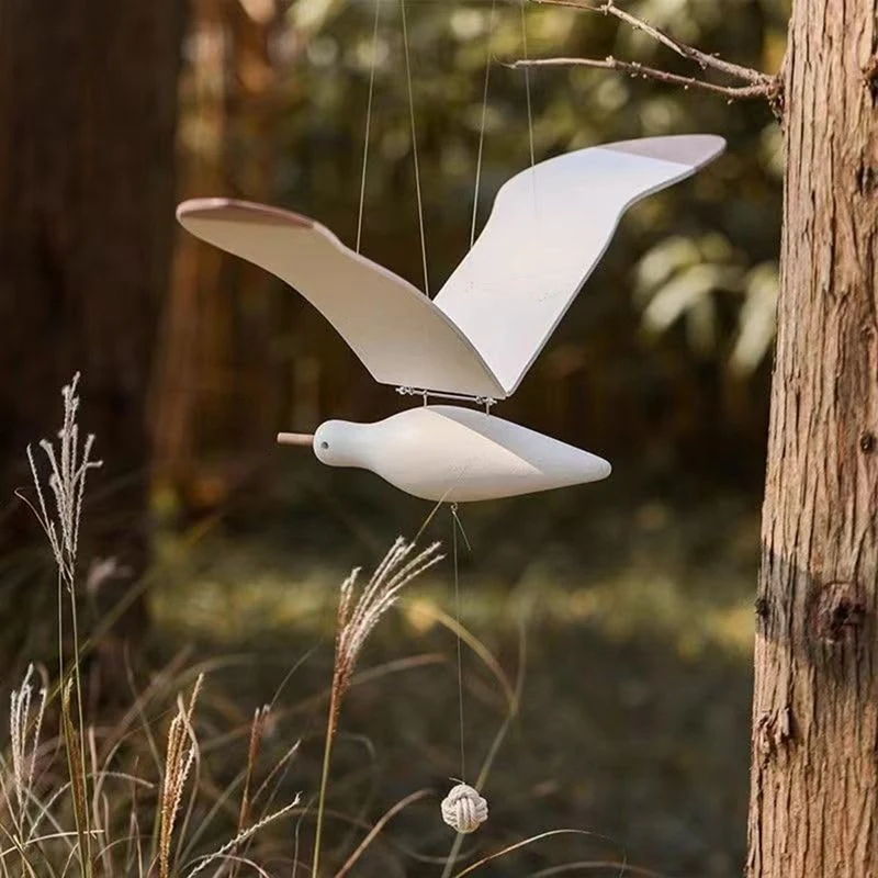Soaring Seagulls Hanging Mobile Wing Wood Flying Seagull Decor Ceiling Pendant Unique Home Nautical Wall Decoration-AT35