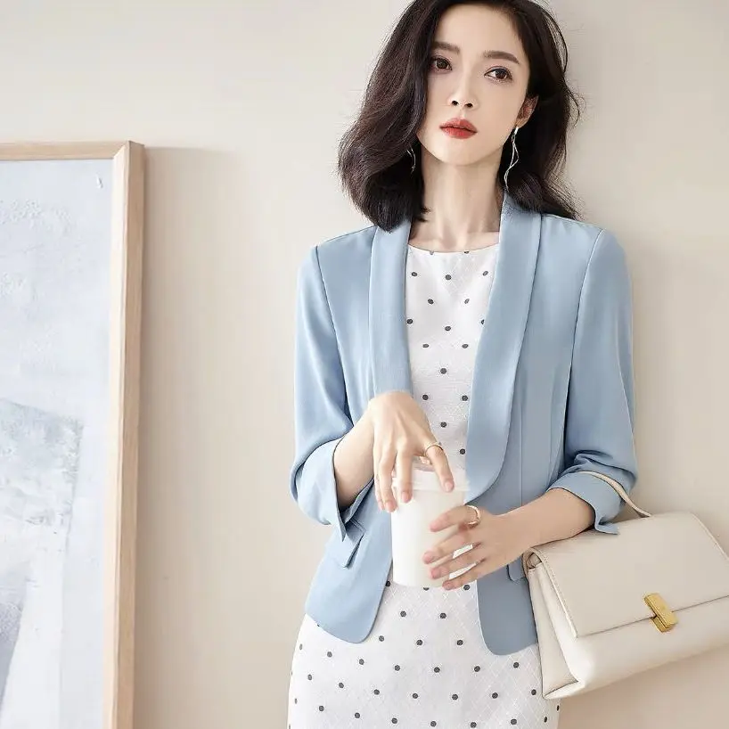 Simplicidade escritório senhora moda blazers sólidos magro três quartos manga elegante primavera verão roupas femininas fina capaz