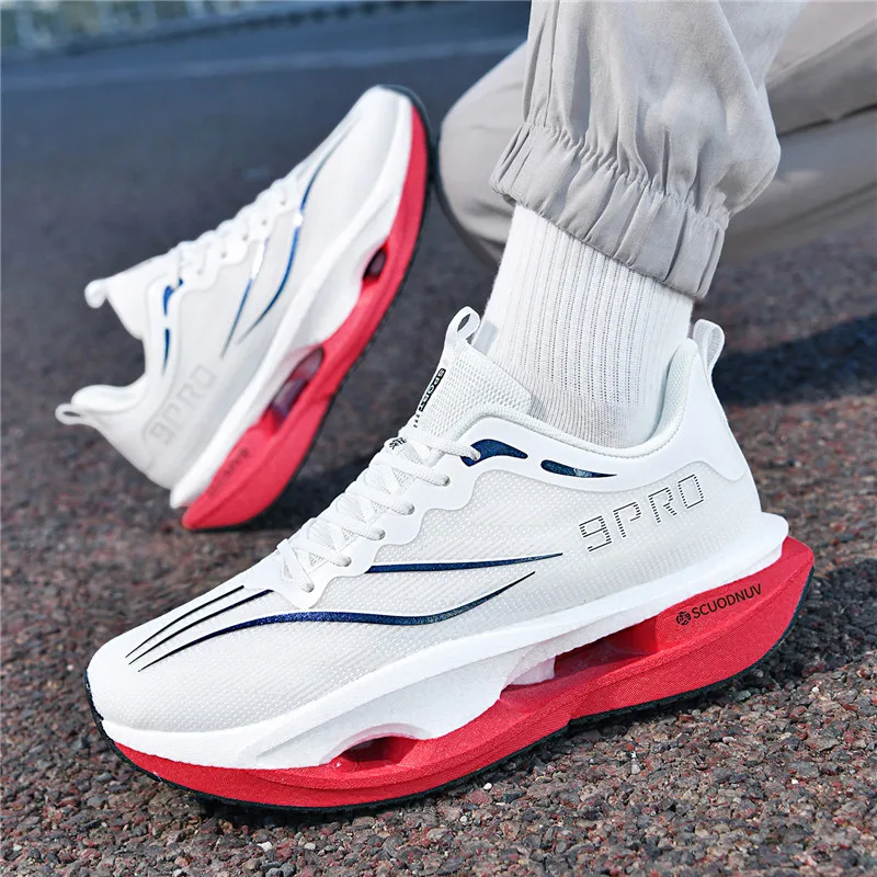 Herren-Freizeitsportschuhe, Paar-Modell 9Pro, Herren-Laufschuhe für Wettkämpfe, trendige Sportschuhe mit Farbverlauf und Mesh-Obermaterial, atmungsaktive, leichte und strapazierfähige Laufschuhe mit dicker Sohle und hoher Elastizität, die Stöße absorbieren, ideal für Outdoor-Fitness-Training. – Detail 25