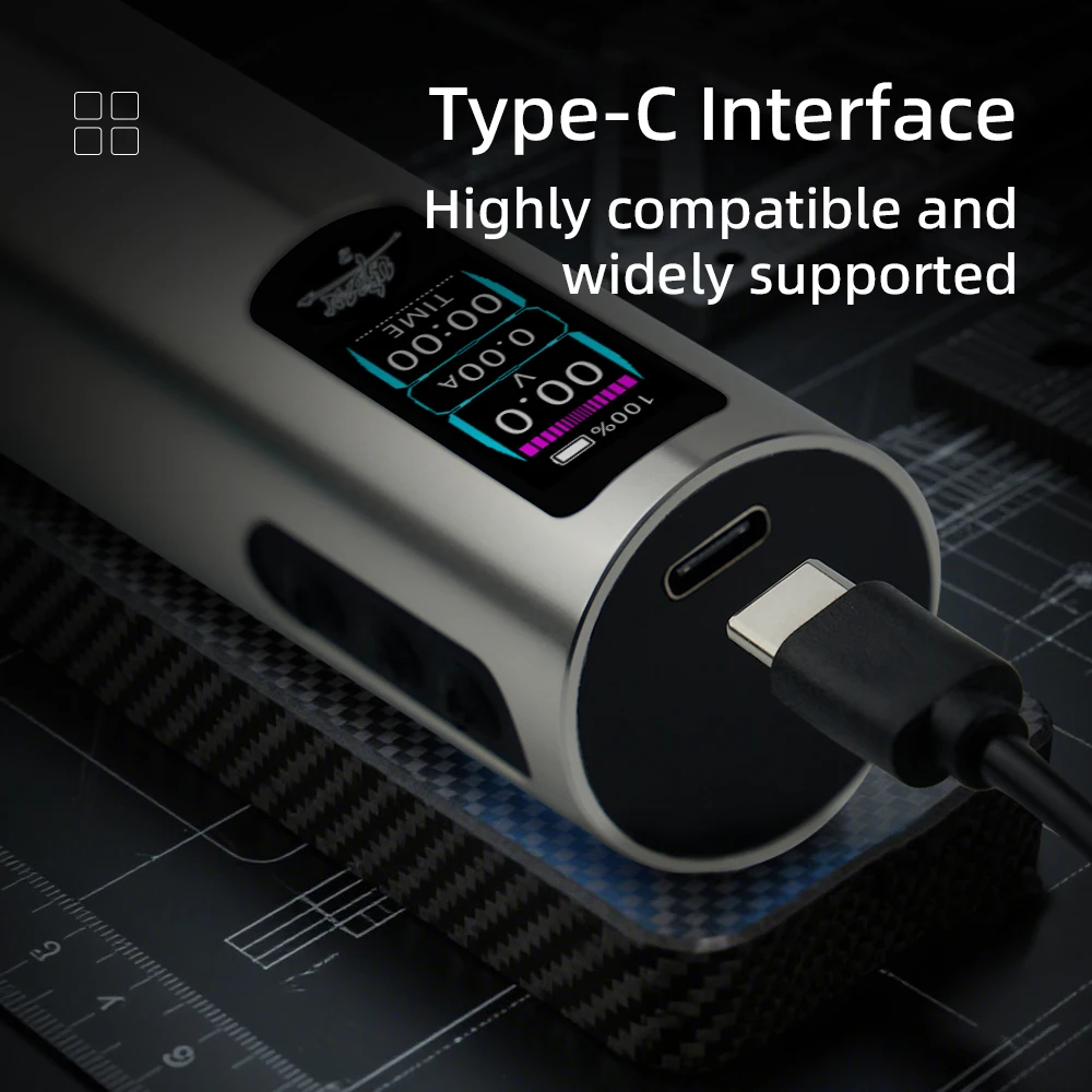 مجموعة ماكينة رسم الوشم التجميلي الاحترافية بقدرة 2000 مللي أمبير في الساعة مع شحن USB - تتضمن ورق نقل الجلد وإبر الوشم 3RL