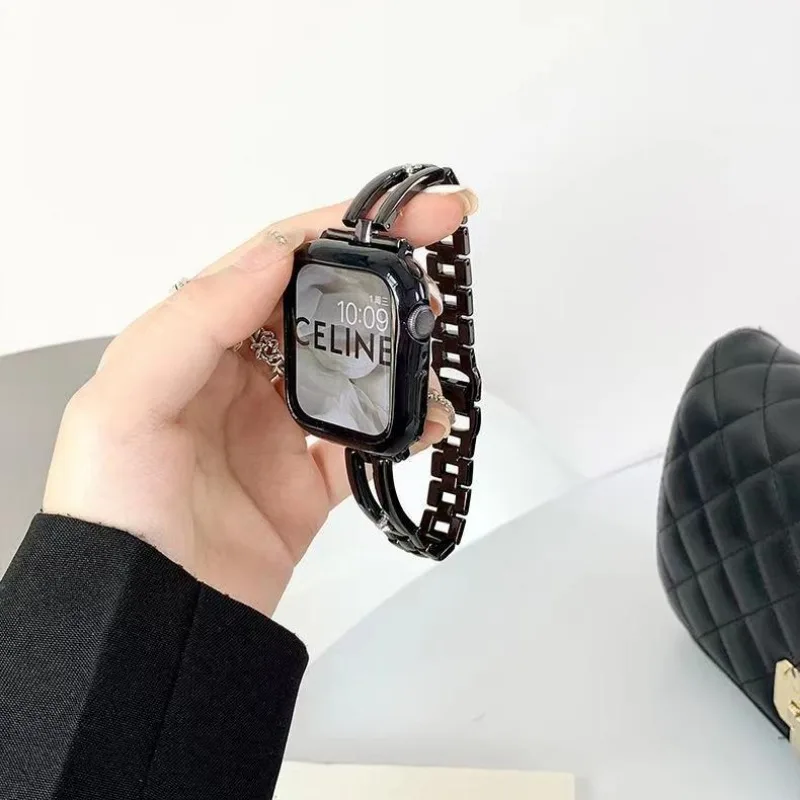 アップルウォッチ用スリムメタルバンド,ステンレススチール,iwatch用,ダイヤモンドブレスレット,ラグジュアリー,49mm, 8、7、41mm, 45mm, 6、5、4se, 44mm 42mm, 38mm, 40mm