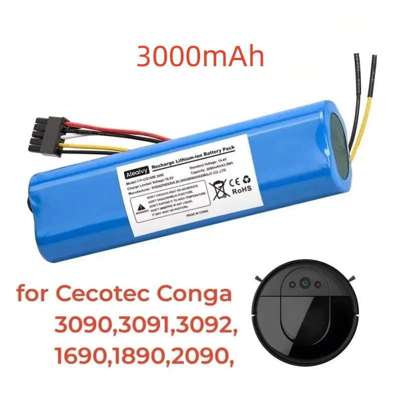 

14.4 V 12800 mAh CECOTEC CONGA 3090 3091 3092 1690 1890 2090 Robot Vacuum Cleaner Battery Pack Replacement Accessories